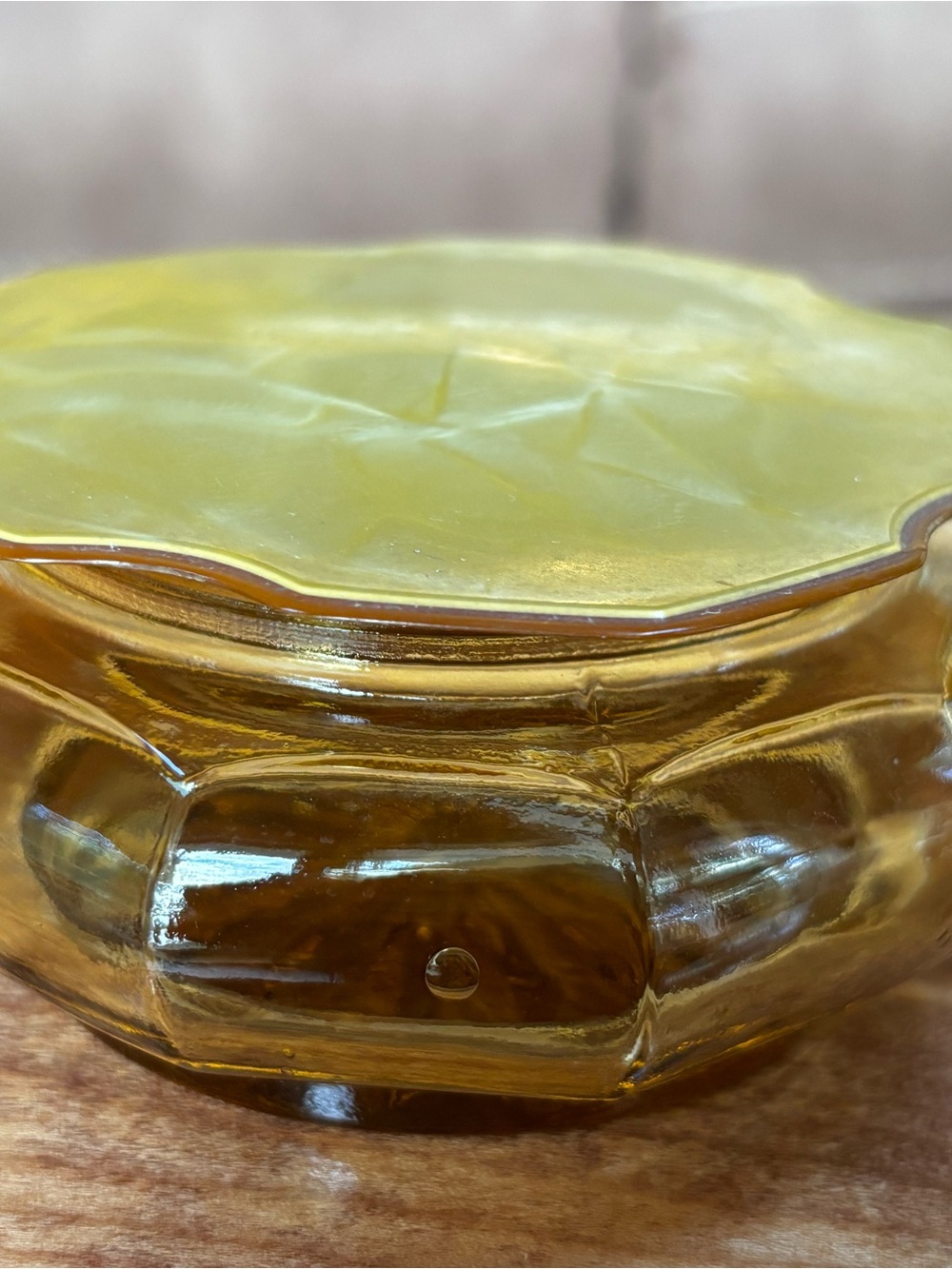 BAKELITE AMBER GLASS VANITY POWDER JAR & HAIR RECEIVER JAR CELLULOID BAKELITE - Picture 4 of 4